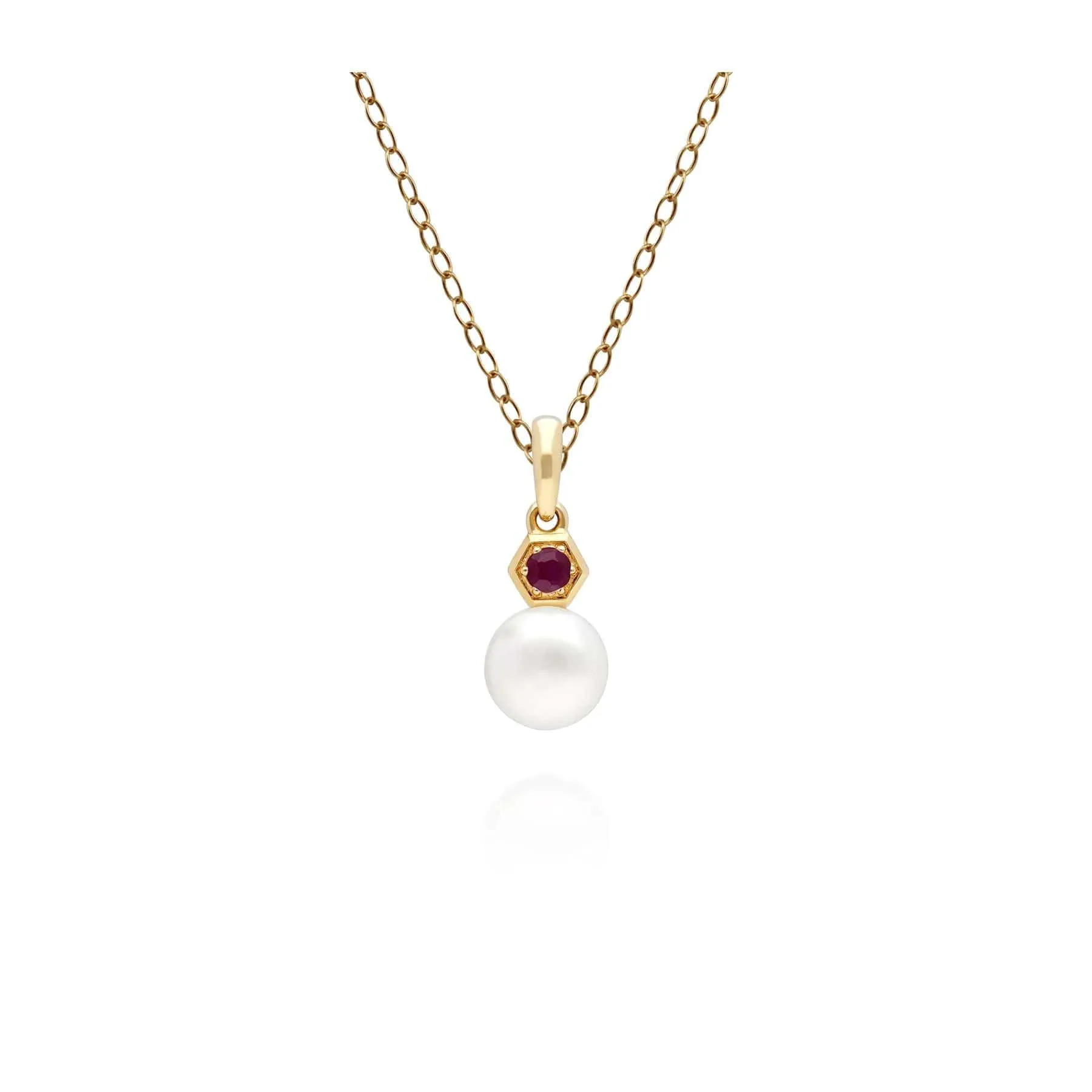 Modern Pearl & Ruby Pendant in 9ct Gold sold by Gemondo Jewellery