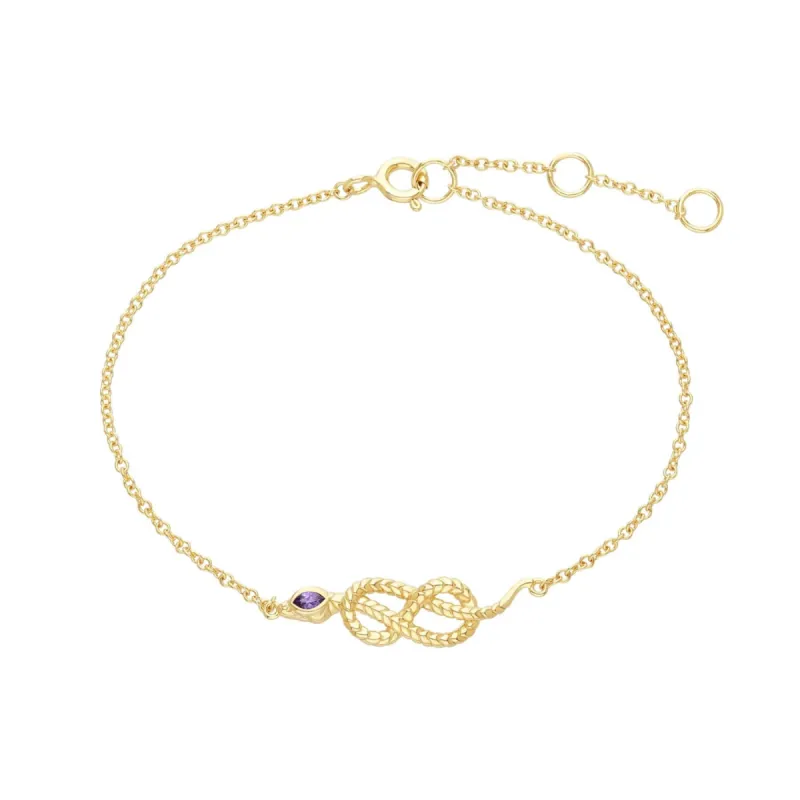 ECFEW™ Amethyst Snake Link Bracelet in Gold Plated Sterling Silver sold by Gemondo Jewellery