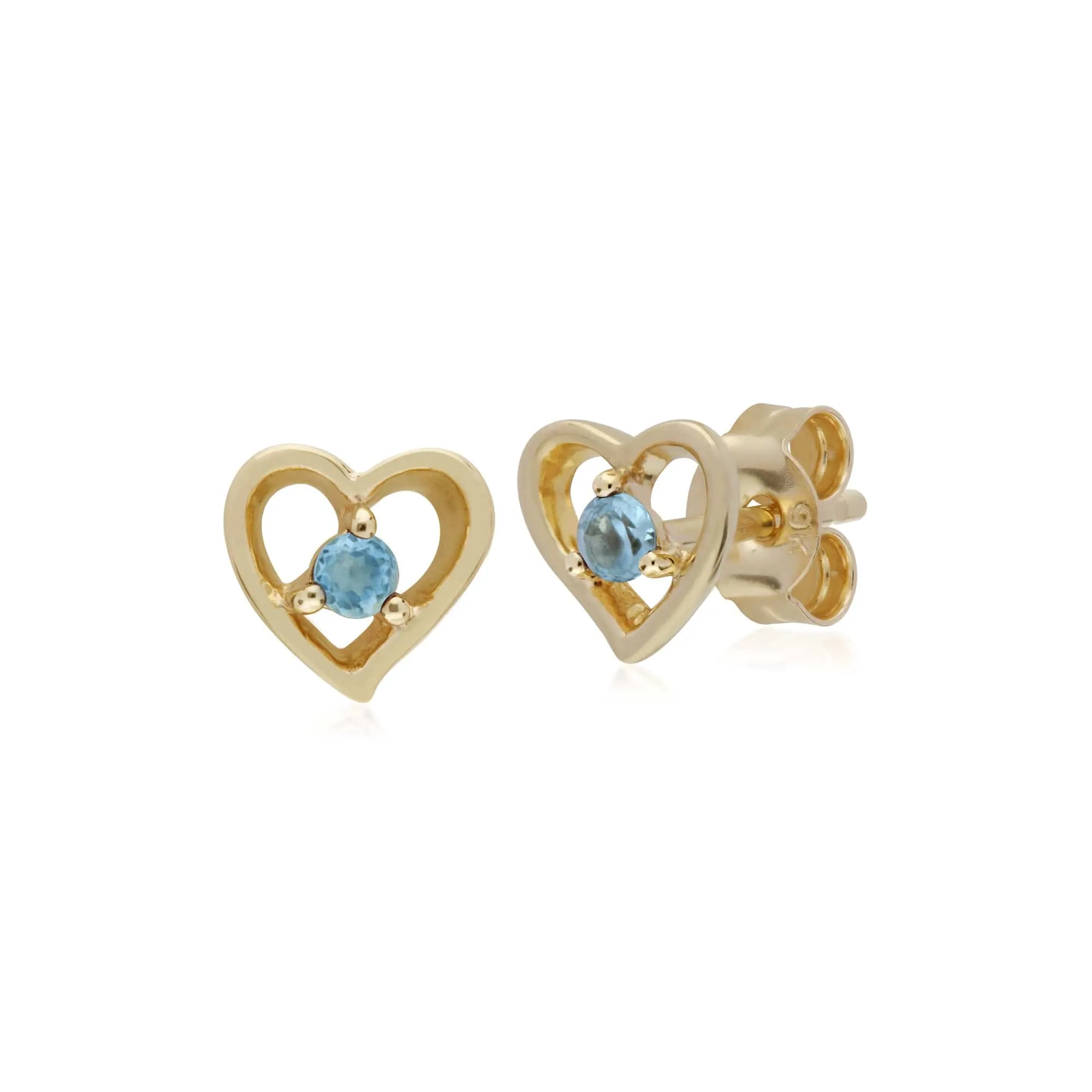 Classic Round Aquamarine Single Stone Heart Stud Earrings & Necklace Set in 9ct Yellow Gold sold by Gemondo Jewellery product image thumbnail 2