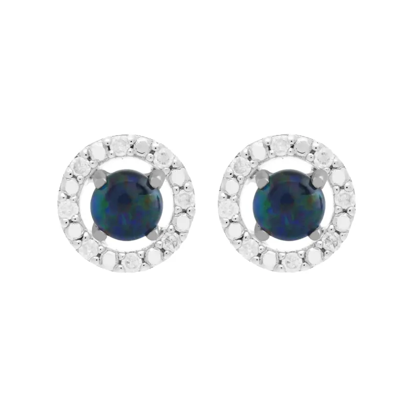 Classic Round Triplet Opal Stud Earrings with Detachable Diamond Round Ear Jacket in 9ct White Gold sold by Gemondo Jewellery