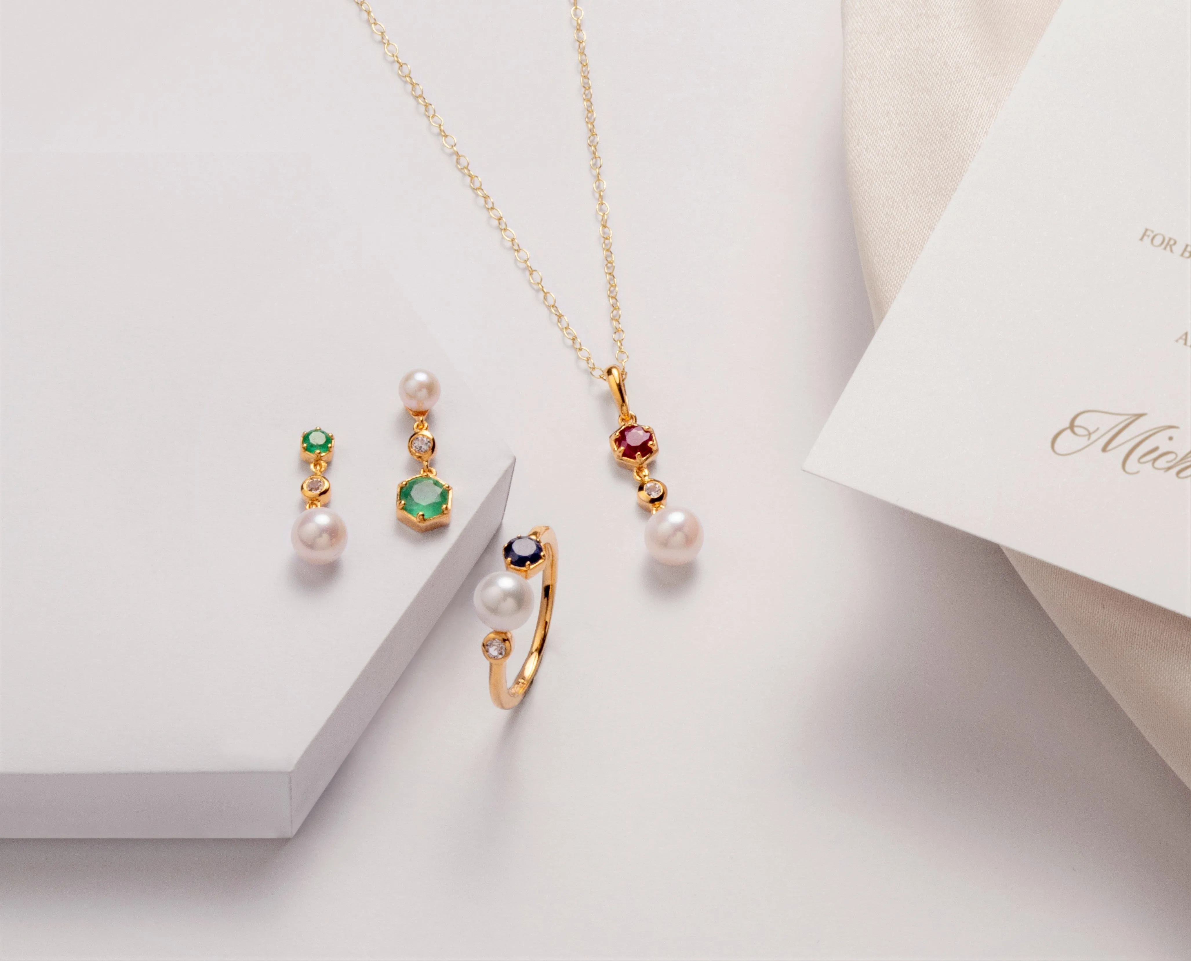 Modern Pearl, Ruby & Topaz Drop Pendant in Gold Plated Silver sold by Gemondo Jewellery product image thumbnail 2