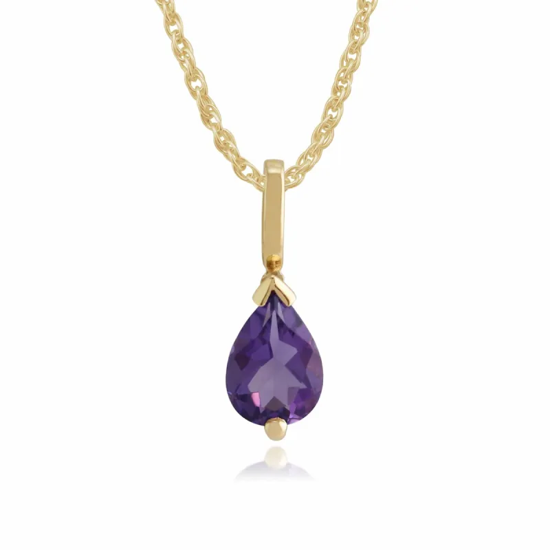 Classic Pear Amethyst Pendant in 9ct Yellow Gold sold by Gemondo Jewellery