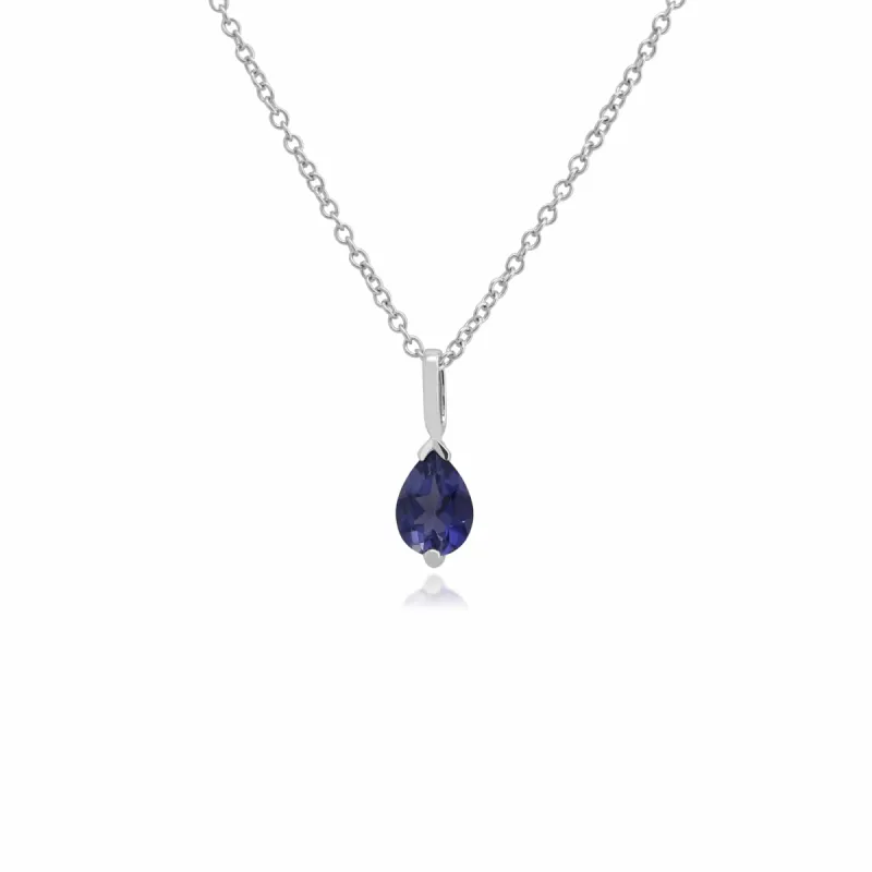 Classic Pear Iolite Claw Set Single Stone Pendant in 9ct White Gold sold by Gemondo Jewellery