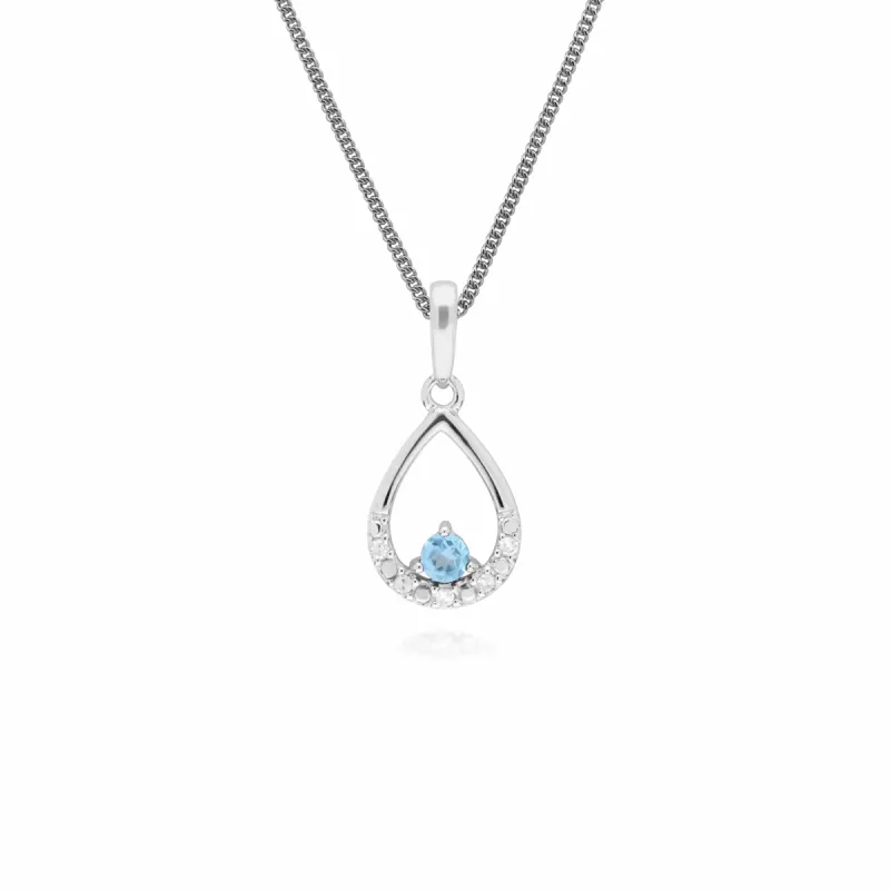 Classic Round Blue Topaz & Diamond Pear Shaped Pendant in 9ct White Gold sold by Gemondo Jewellery