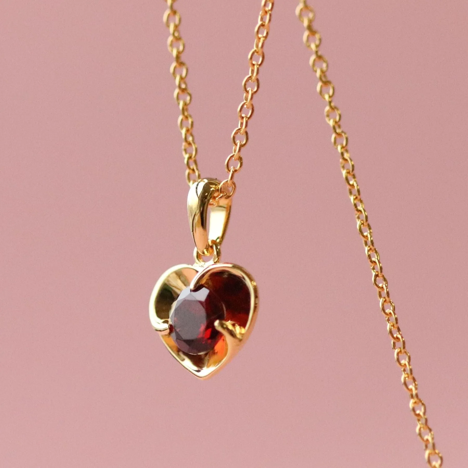 Garnet Heart Gold Plated Sterling Silver Necklace sold by Gemondo Jewellery product image thumbnail 2