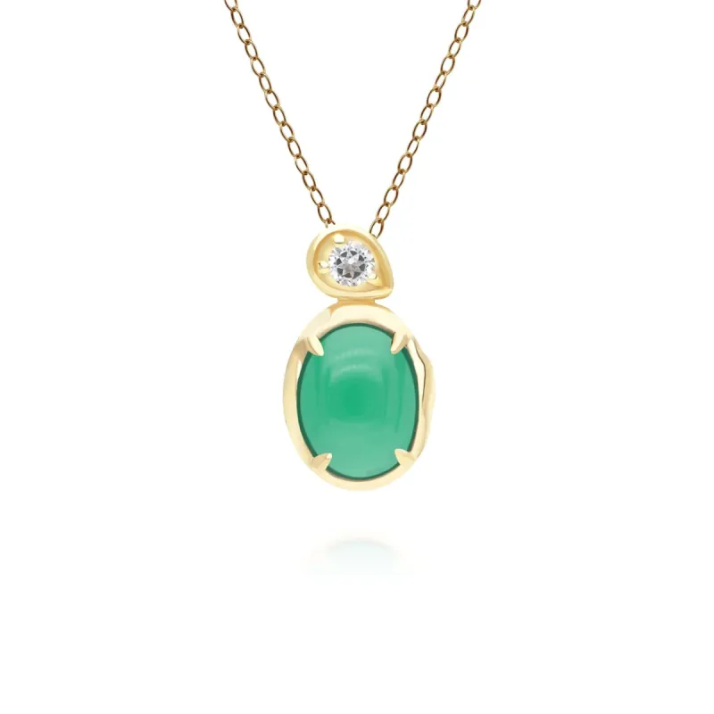 Irregular Oval Dyed Green Chalcedony & Topaz Pendant In 18ct Gold Plated SterlIng Silver sold by Gemondo Jewellery