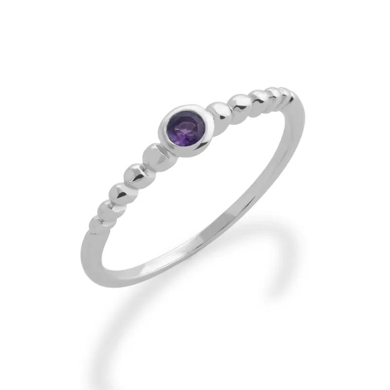 Essential Round Amethyst Bezel Set Stack Ring in 925 Sterling Silver sold by Gemondo Jewellery