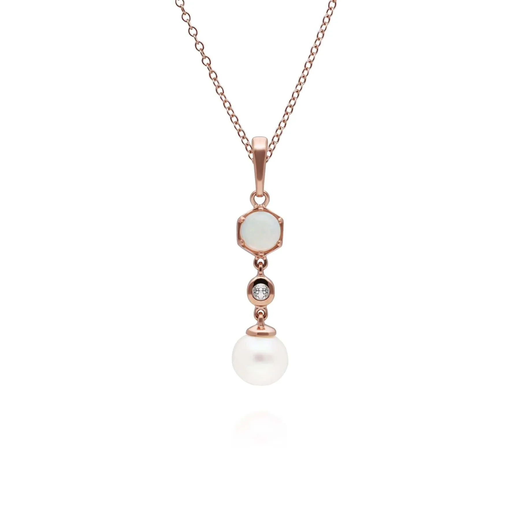 Modern Pearl, Opal & Topaz Drop Pendant in Rose Gold Plated Silver sold by Gemondo Jewellery