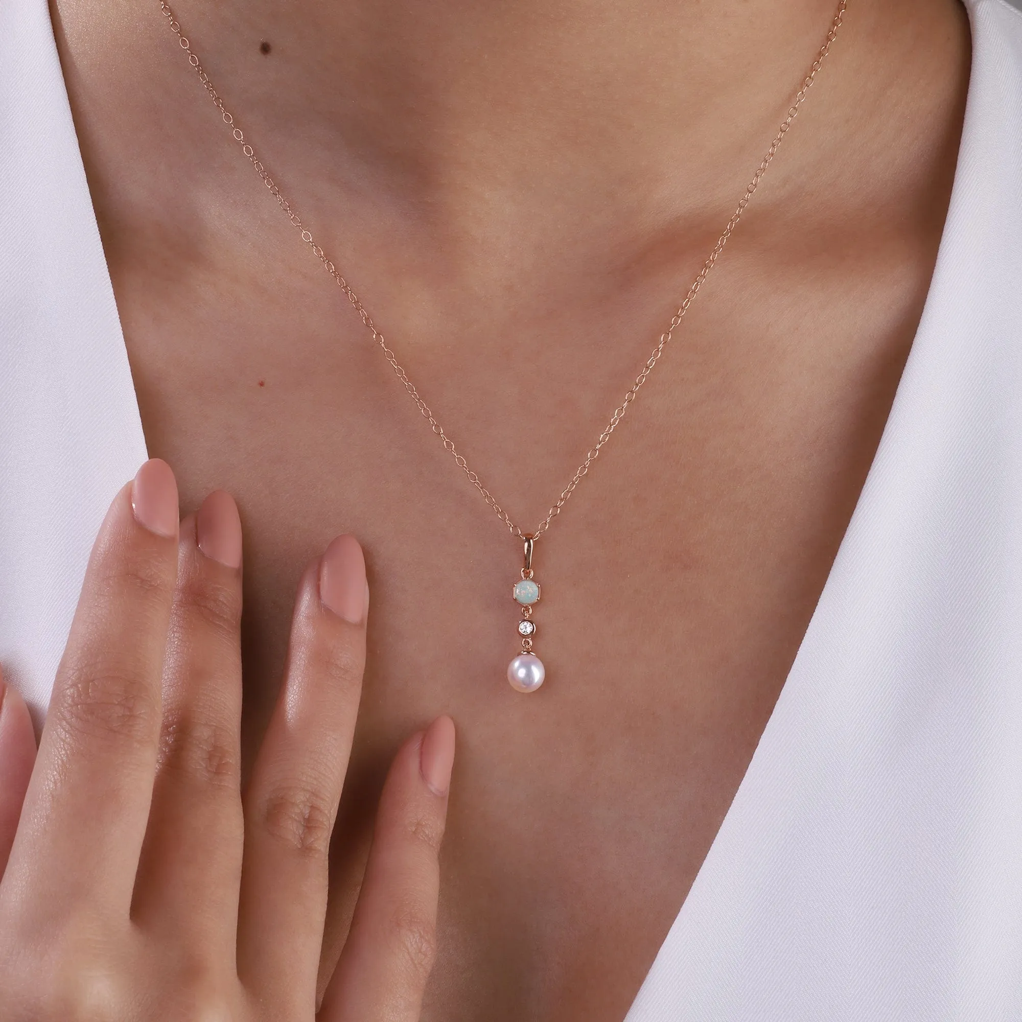 Modern Pearl, Opal & Topaz Drop Pendant in Rose Gold Plated Silver sold by Gemondo Jewellery product image thumbnail 2
