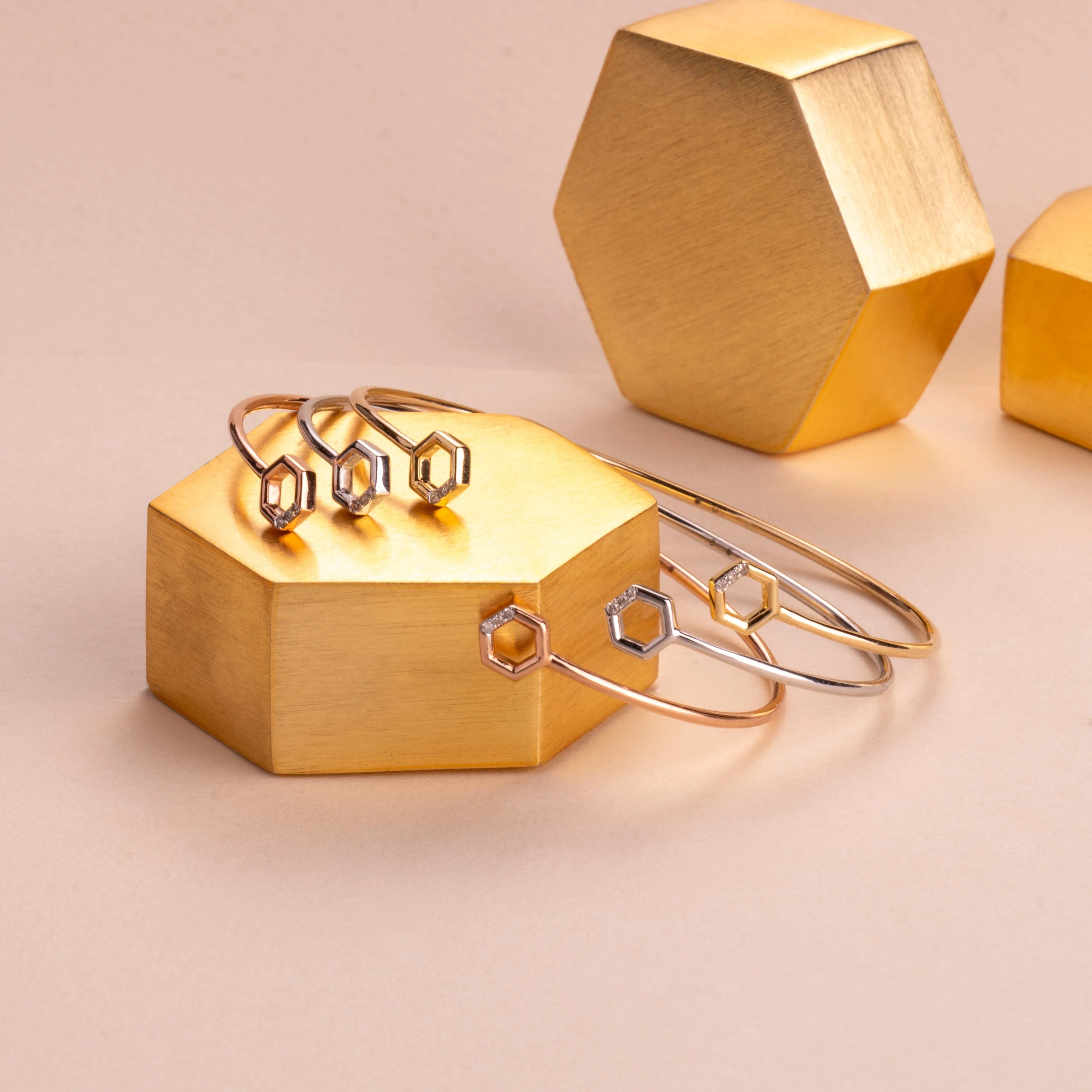 Diamond Pavé Hexagon Open Bangle in 9ct Rose Gold sold by Gemondo Jewellery product image thumbnail 3