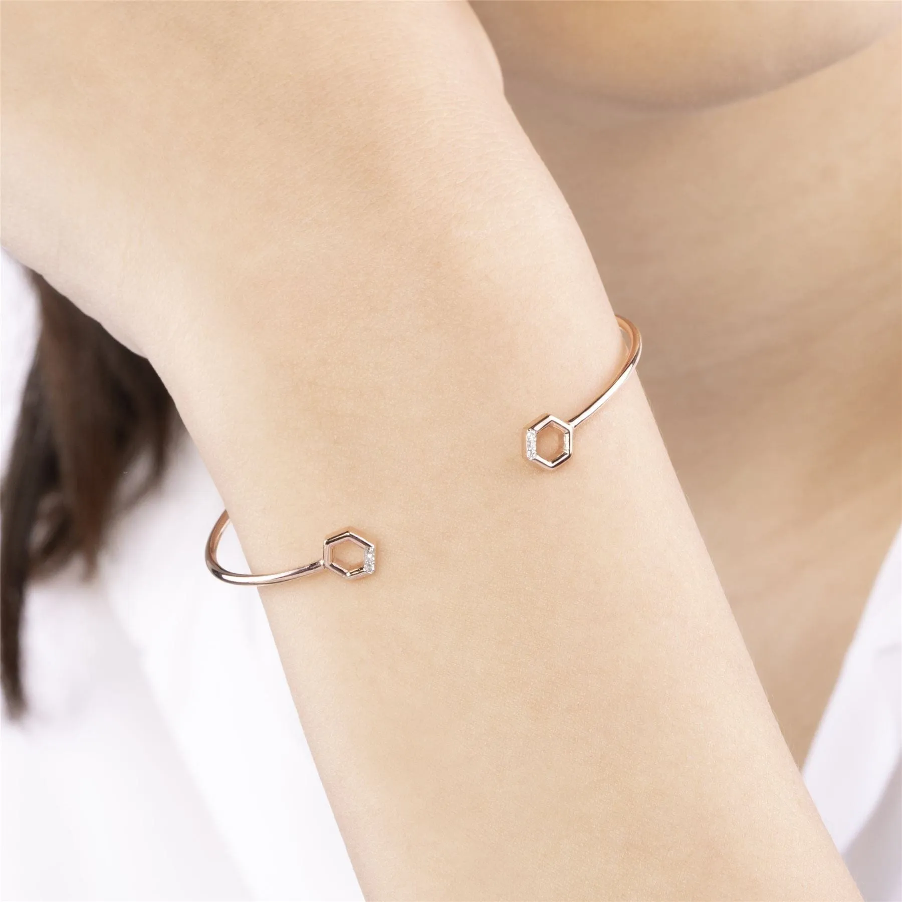 Diamond Pavé Hexagon Open Bangle in 9ct Rose Gold sold by Gemondo Jewellery product image thumbnail 2