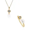Modern Pearl & Blue Topaz Pendant & Ring Set in Gold Plated Silver sold by Gemondo Jewellery