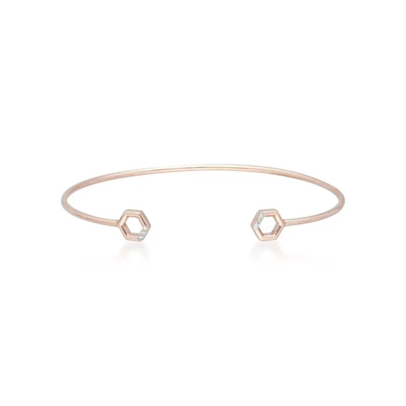 Diamond Pavé Hexagon Open Bangle in 9ct Rose Gold sold by Gemondo Jewellery