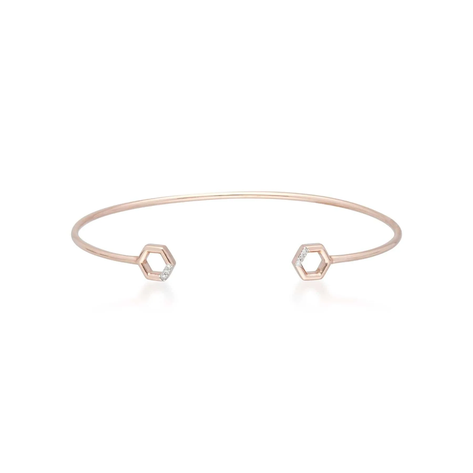 Diamond Pavé Hexagon Open Bangle in 9ct Rose Gold sold by Gemondo Jewellery