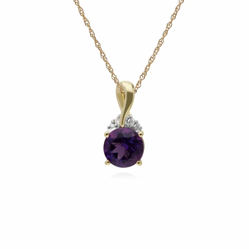 Gemondo 9ct Yellow Gold Round Amethyst & Diamond Kiss Pendant on 45cm Chain sold by Gemondo Jewellery