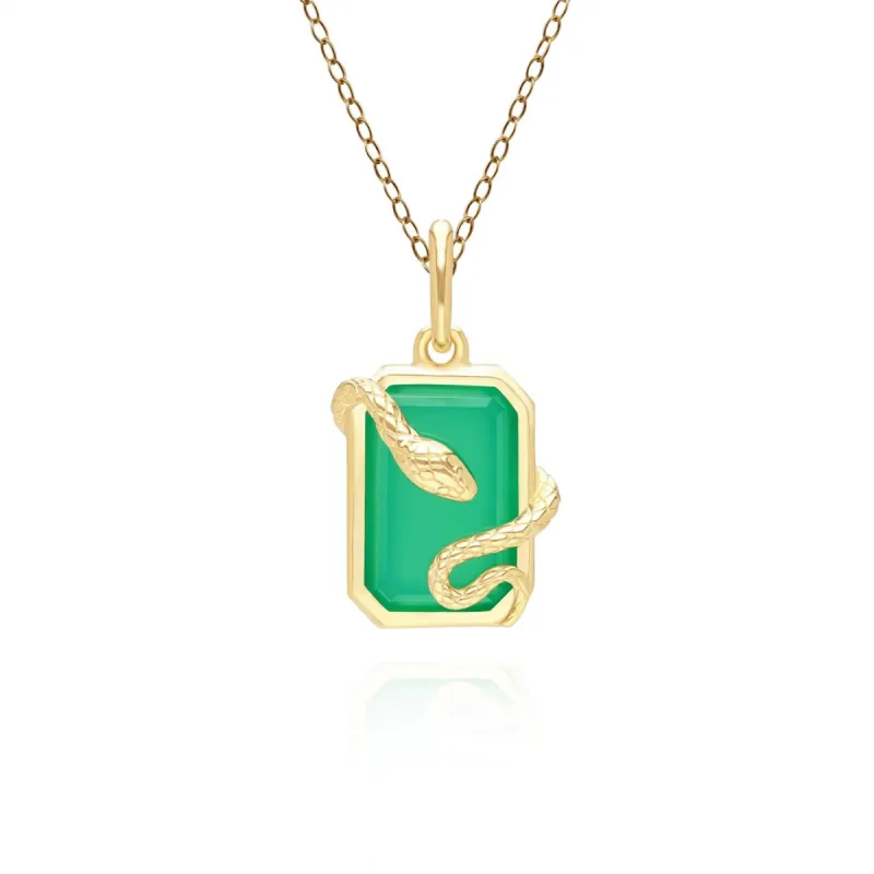 Grand Deco Green Chalcedony Snake Wrap Pendant in Gold Plated Sterling Silver sold by Gemondo Jewellery