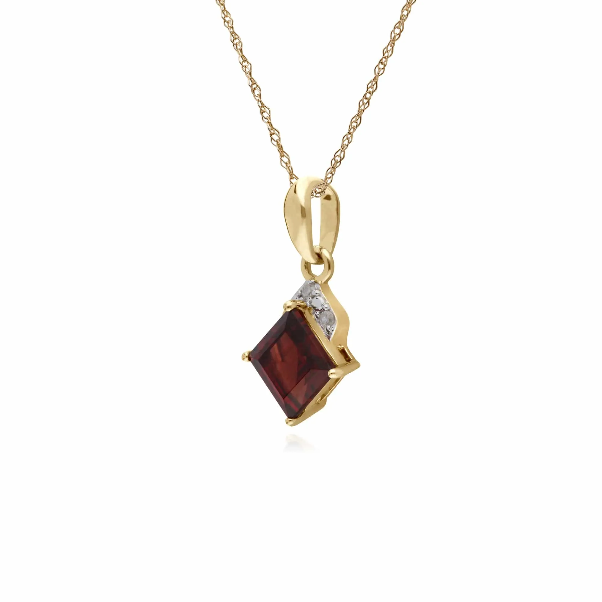 Classic Square Garnet & Diamond Pendant in 9ct Yellow Gold sold by Gemondo Jewellery product image thumbnail 2