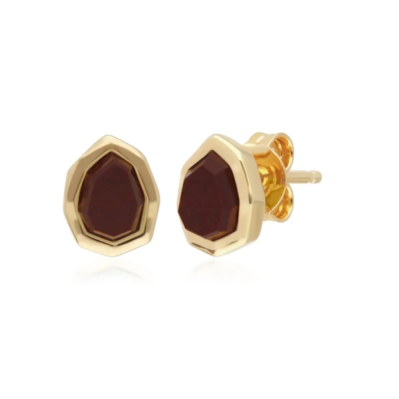 Irregular B Gem Red Jasper Stud Earrings in Gold Plated Silver sold by Gemondo Jewellery