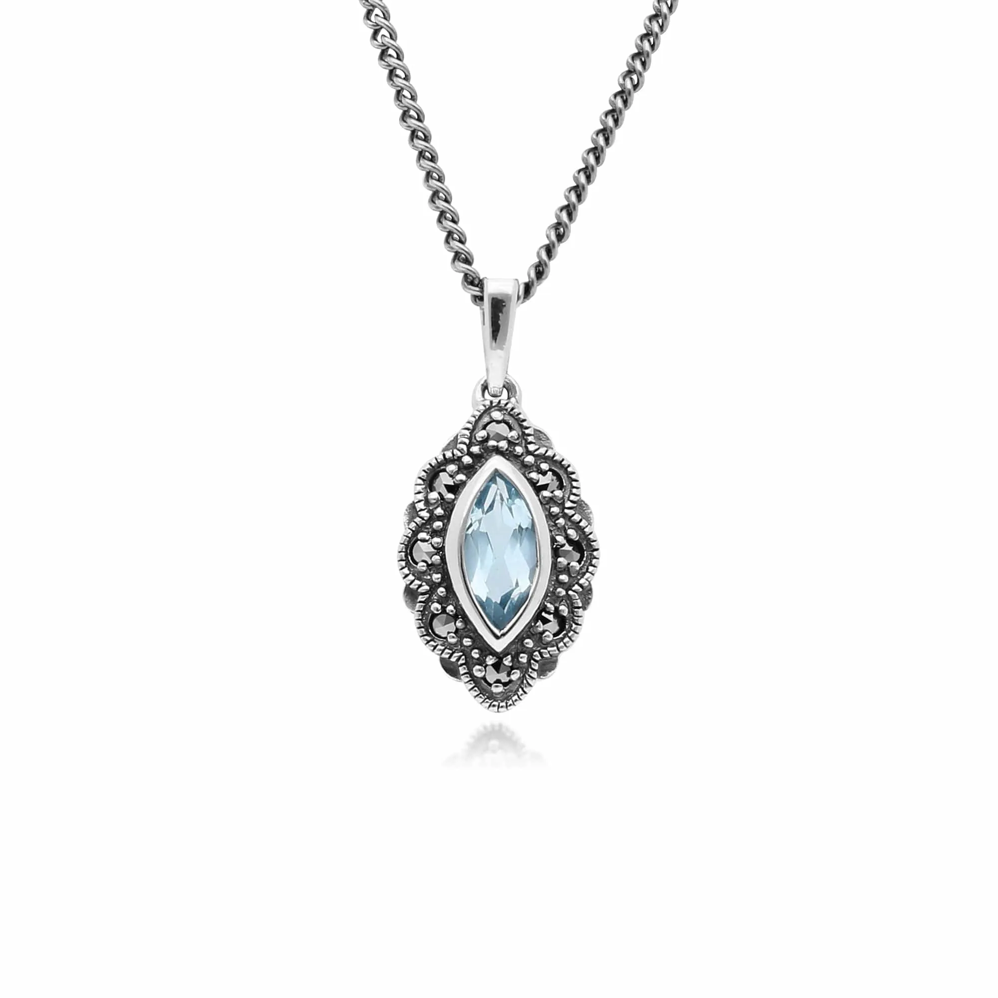 Gemondo Sterling Silver Blue Topaz & Marcasite Art Nouveau 45cm Necklace sold by Gemondo Jewellery