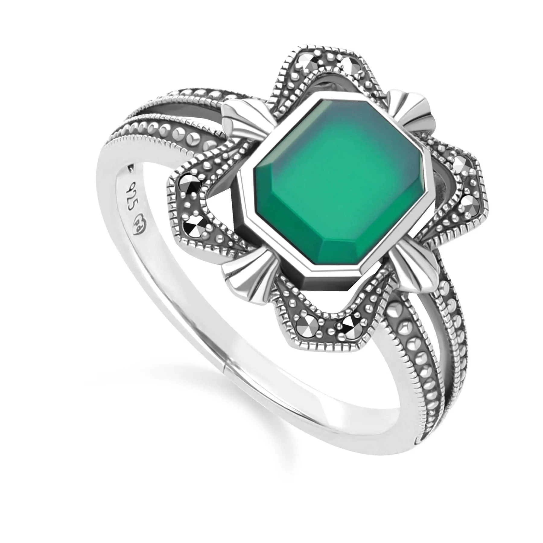 Art Deco Style Baguette Chalcedony and Marcasite Ring in Sterling Silver sold by Gemondo Jewellery product image thumbnail 3
