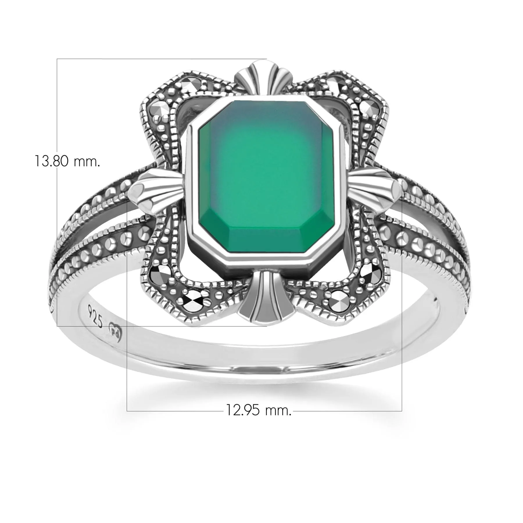 Art Deco Style Baguette Chalcedony and Marcasite Ring in Sterling Silver sold by Gemondo Jewellery product image thumbnail 4