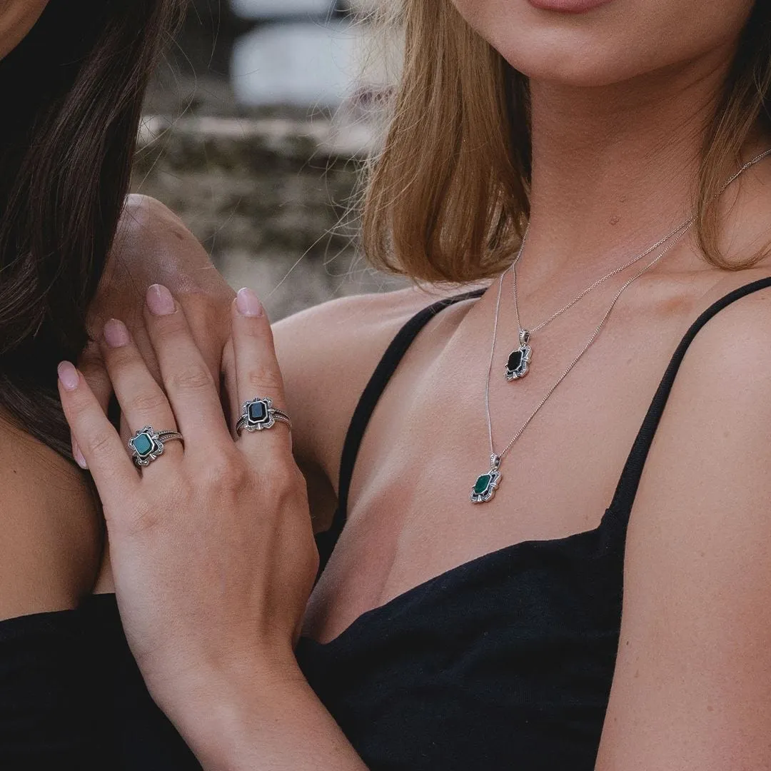 Art Deco Style Baguette Chalcedony and Marcasite Ring in Sterling Silver sold by Gemondo Jewellery product image thumbnail 2