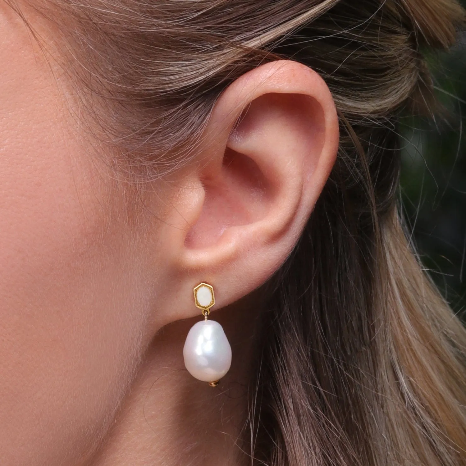 Modern Baroque Pearl & Opal Drop Earrings in Gold Plated Silver sold by Gemondo Jewellery product image thumbnail 4
