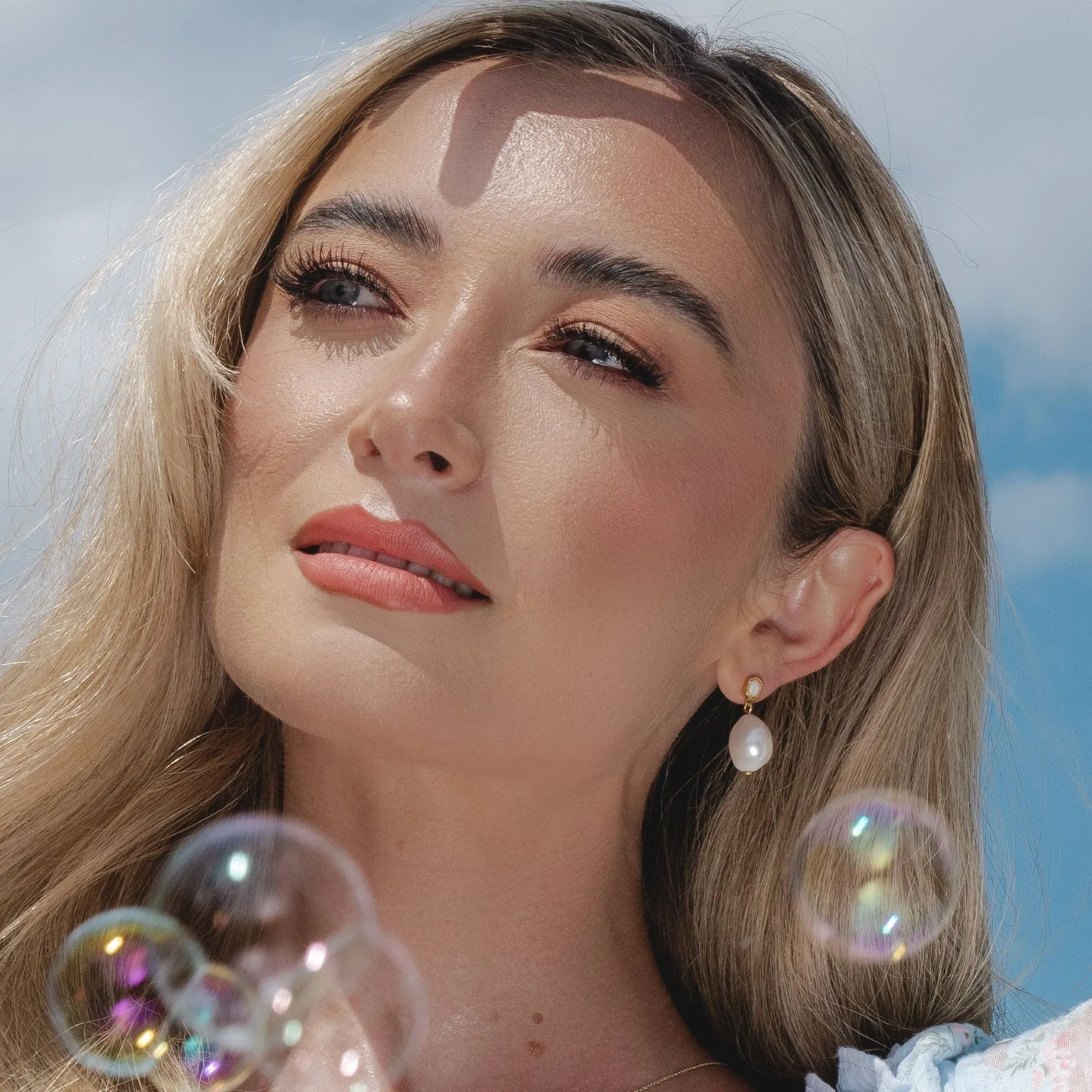 Modern Baroque Pearl & Opal Drop Earrings in Gold Plated Silver sold by Gemondo Jewellery product image thumbnail 2