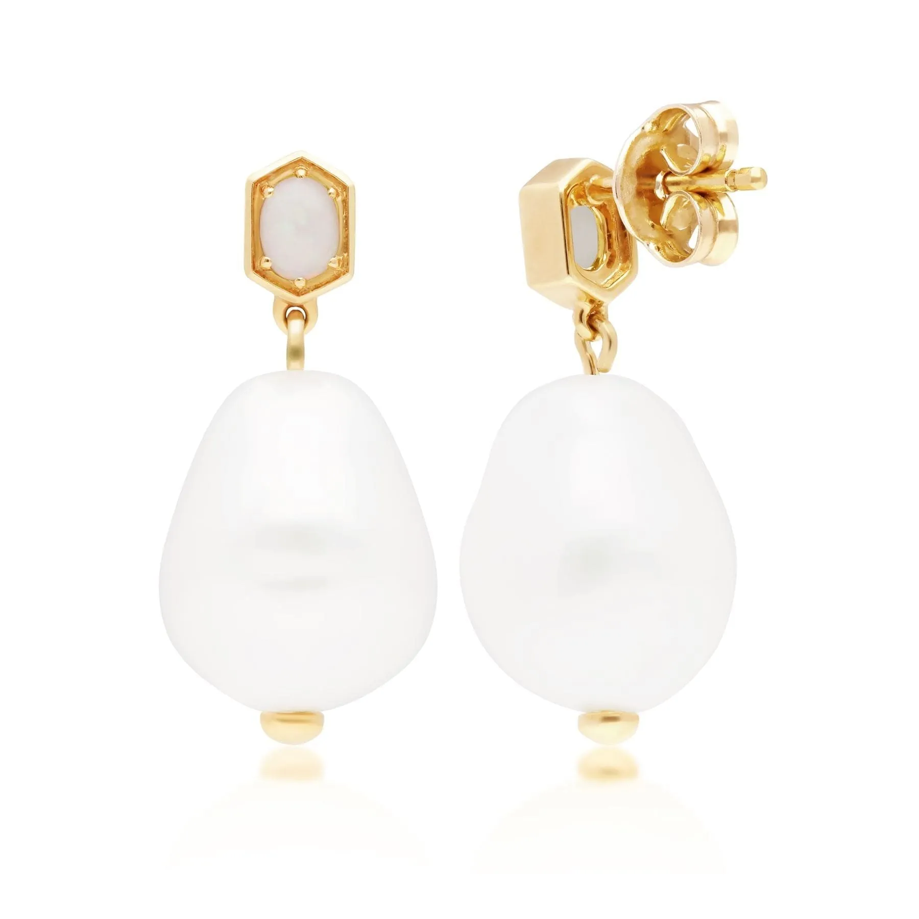 Modern Baroque Pearl & Opal Drop Earrings in Gold Plated Silver sold by Gemondo Jewellery product image thumbnail 3