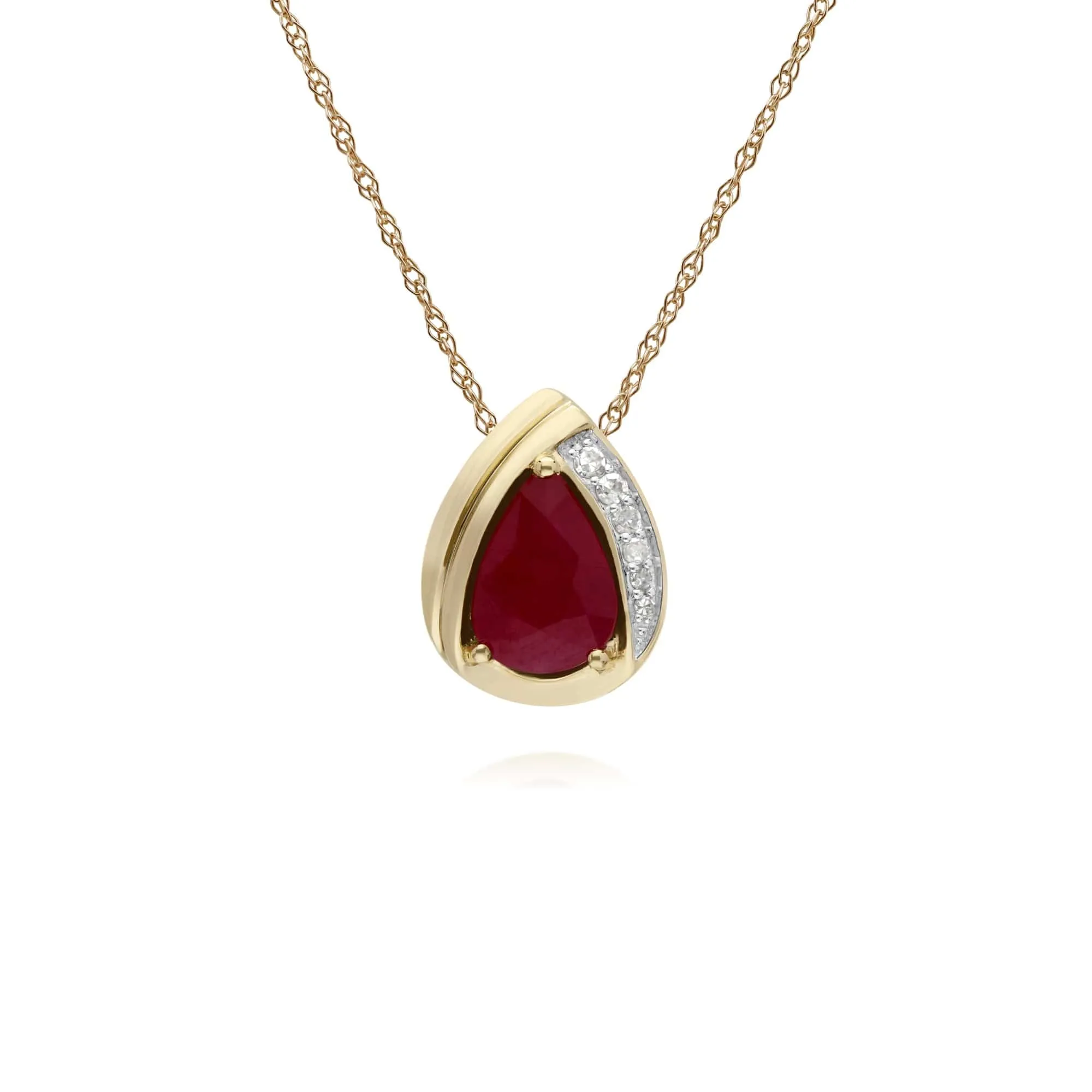 Classic Pear Ruby & Diamond Tear Drop Pendant in 9ct Yellow Gold sold by Gemondo Jewellery