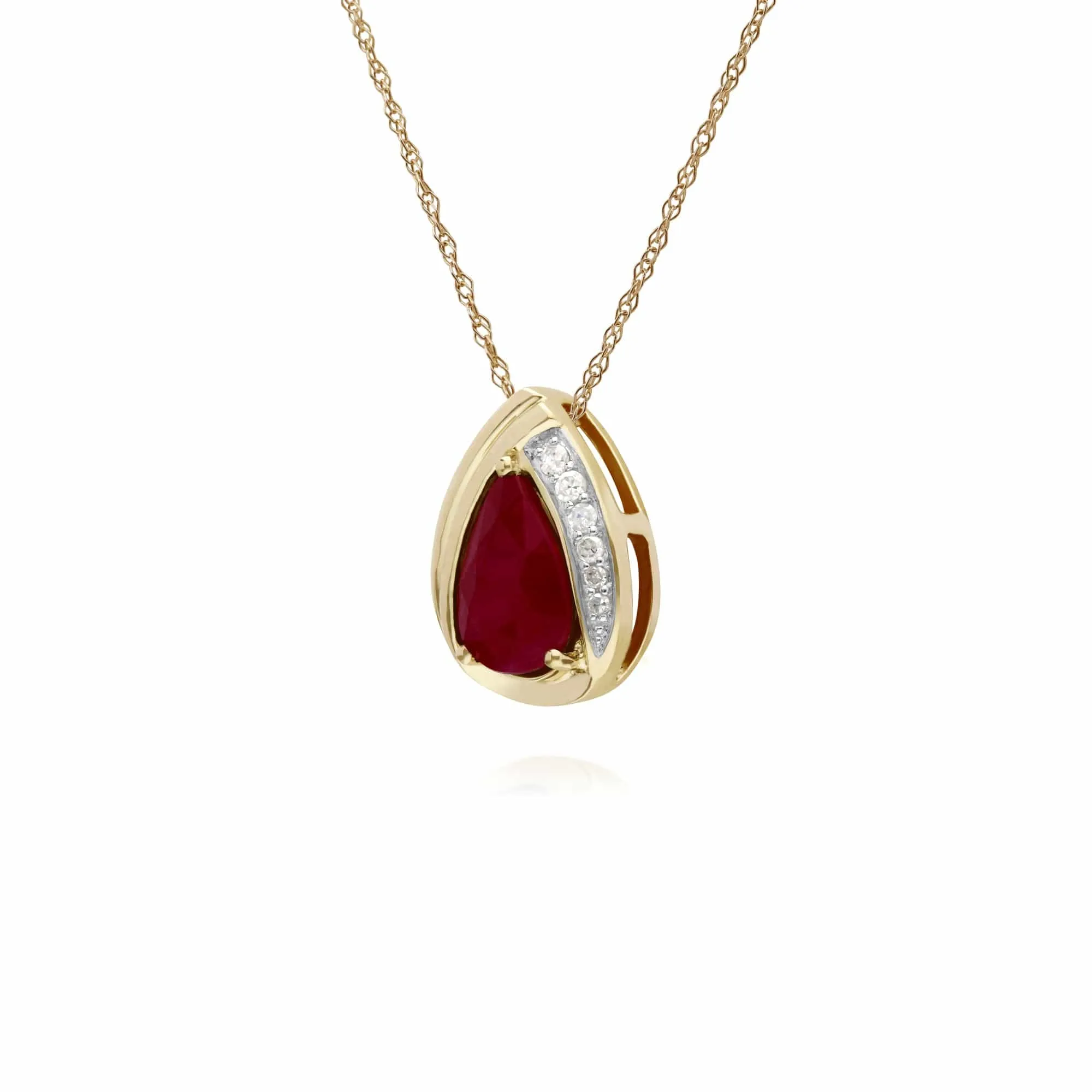 Classic Pear Ruby & Diamond Tear Drop Pendant in 9ct Yellow Gold sold by Gemondo Jewellery product image thumbnail 2