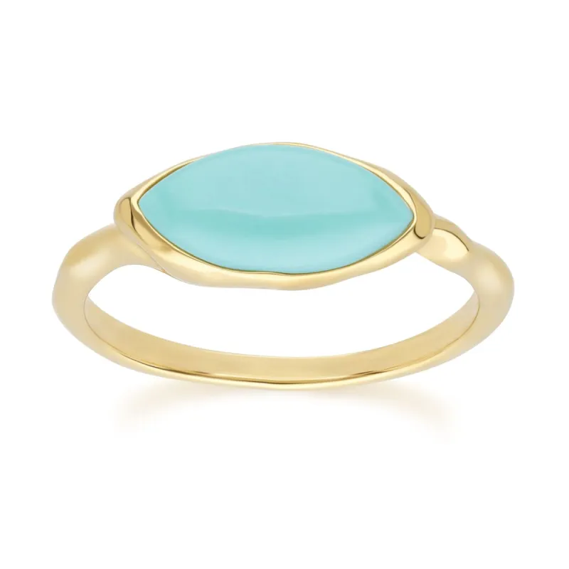 Irregular Marquise Turquoise Ring In 18ct Gold Plated SterlIng Silver sold by Gemondo Jewellery