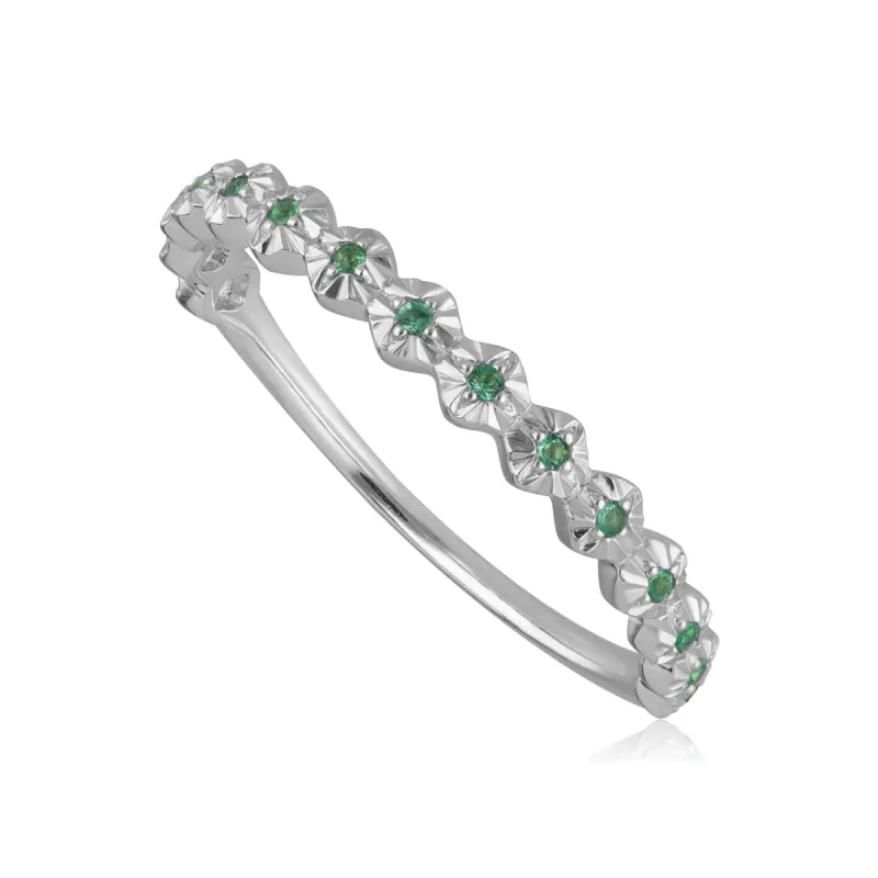 Half Eternity 9ct White Gold 0.045ct Emerald Band Ring sold by Gemondo Jewellery