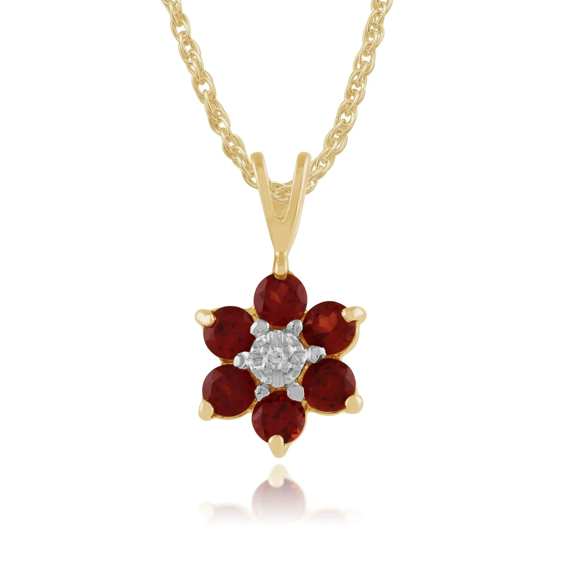 Floral Round Garnet & Diamond Flower Cluster Stud Earrings & Pendant Set in 9ct Yellow Gold sold by Gemondo Jewellery product image thumbnail 4
