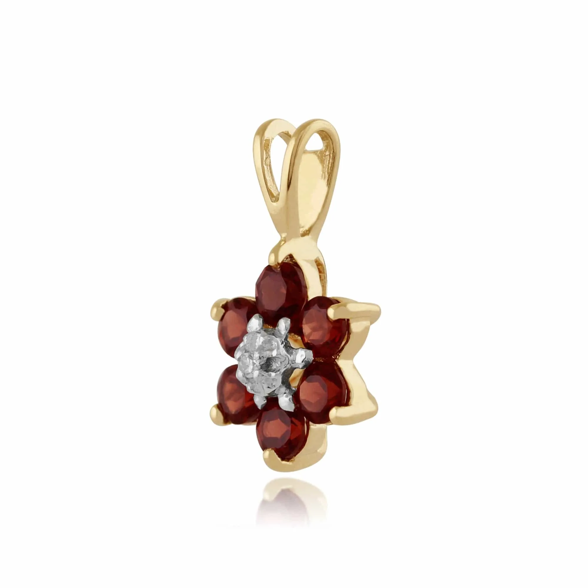 Floral Round Garnet & Diamond Flower Cluster Stud Earrings & Pendant Set in 9ct Yellow Gold sold by Gemondo Jewellery product image thumbnail 5