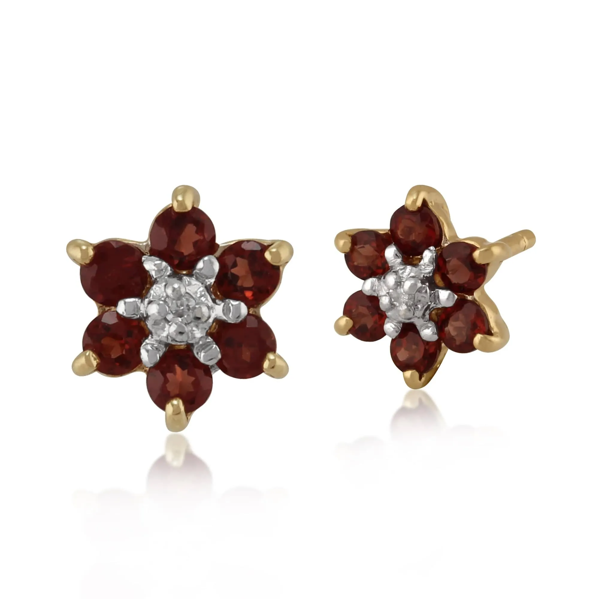 Floral Round Garnet & Diamond Flower Cluster Stud Earrings & Pendant Set in 9ct Yellow Gold sold by Gemondo Jewellery product image thumbnail 2