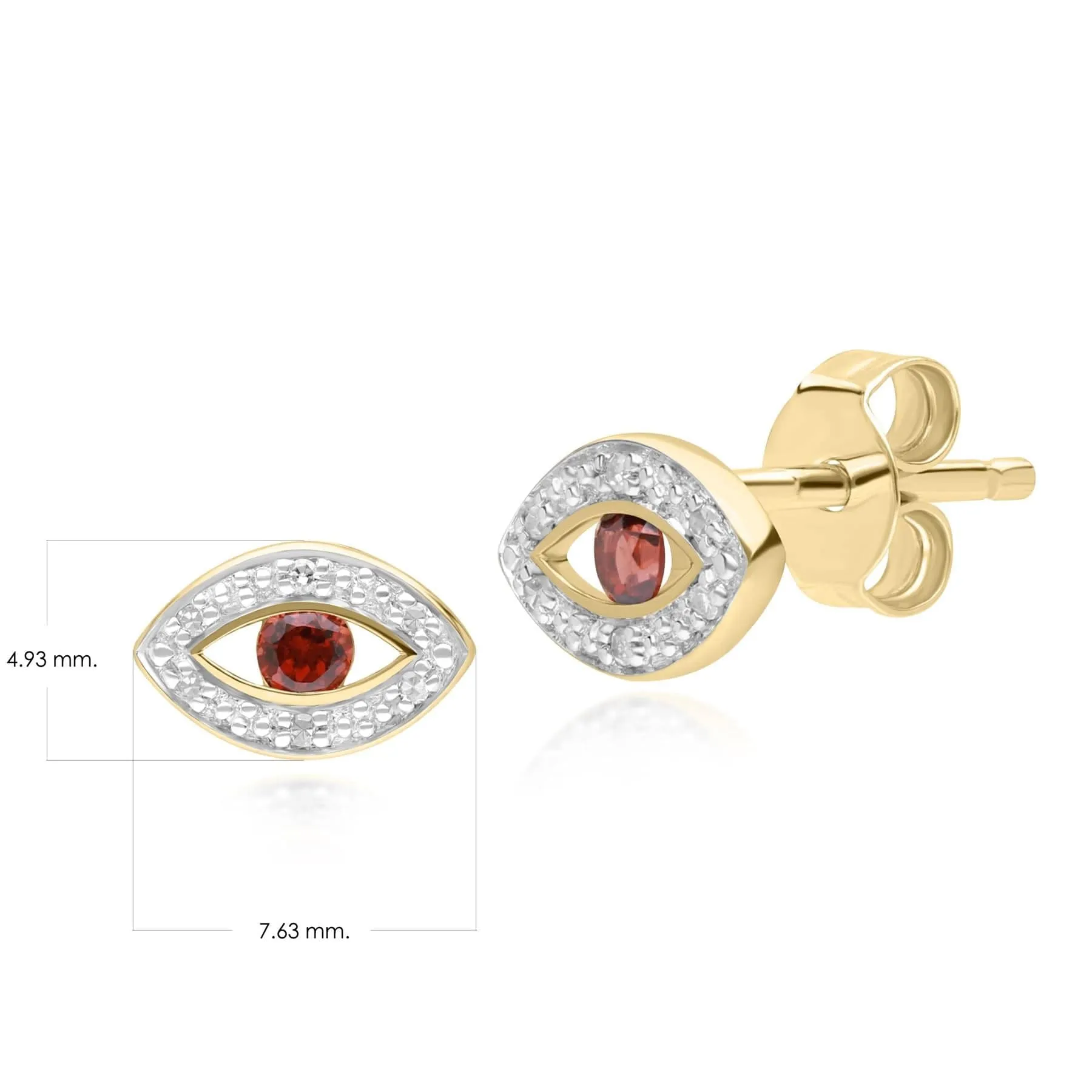 ECFEW™ Dainty Evil Eye Garnet & Diamond Stud Earrings in 9ct Yellow Gold sold by Gemondo Jewellery product image thumbnail 4
