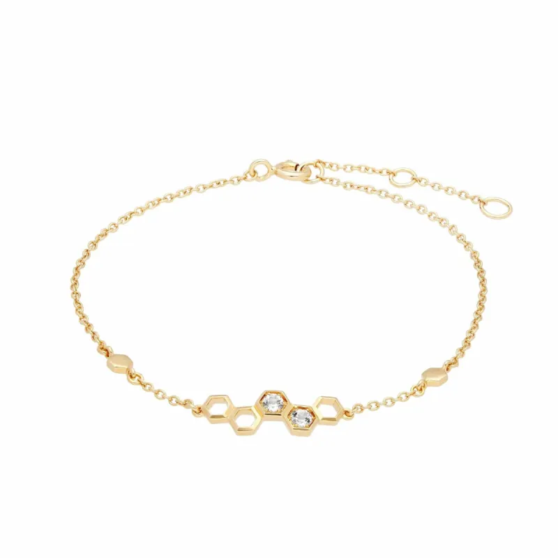 Honeycomb Inspired White Topaz Link Bracelet in 9ct Yellow Gold sold by Gemondo Jewellery