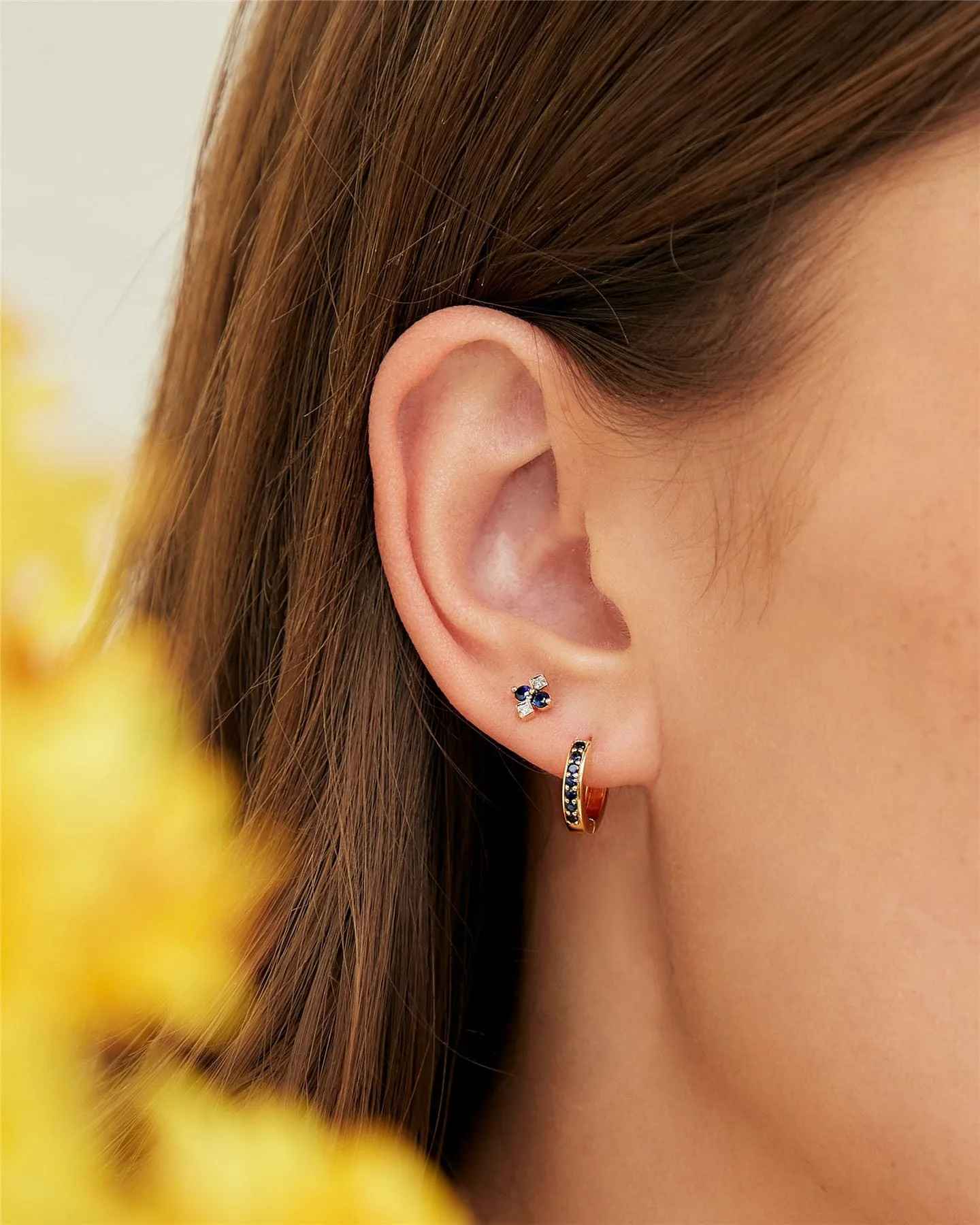 Classic Sapphire Huggie Hoop Earrings in 9ct Yellow Gold sold by Gemondo Jewellery product image thumbnail 2