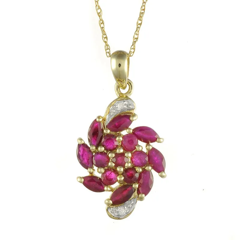 9ct Yellow Gold 1.33ct Natural Ruby & Diamond Spiral Style Pendant on Chain sold by Gemondo Jewellery