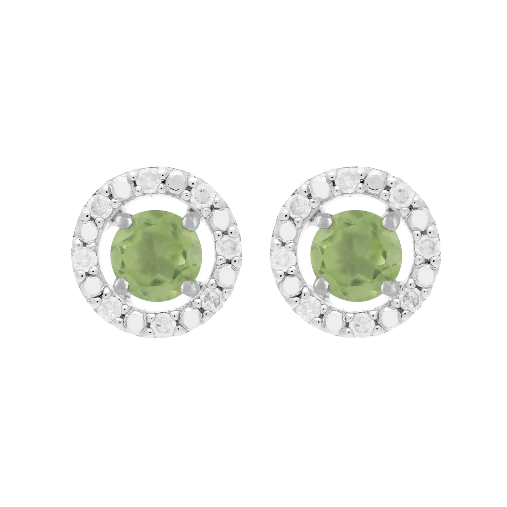 Classic Round Peridot Stud Earrings with Detachable Diamond Round Ear Jacket in 9ct White Gold sold by Gemondo Jewellery