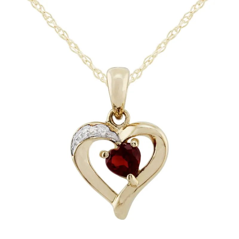Classic Heart Garnet & Diamond Pendant in 9ct Yellow Gold sold by Gemondo Jewellery