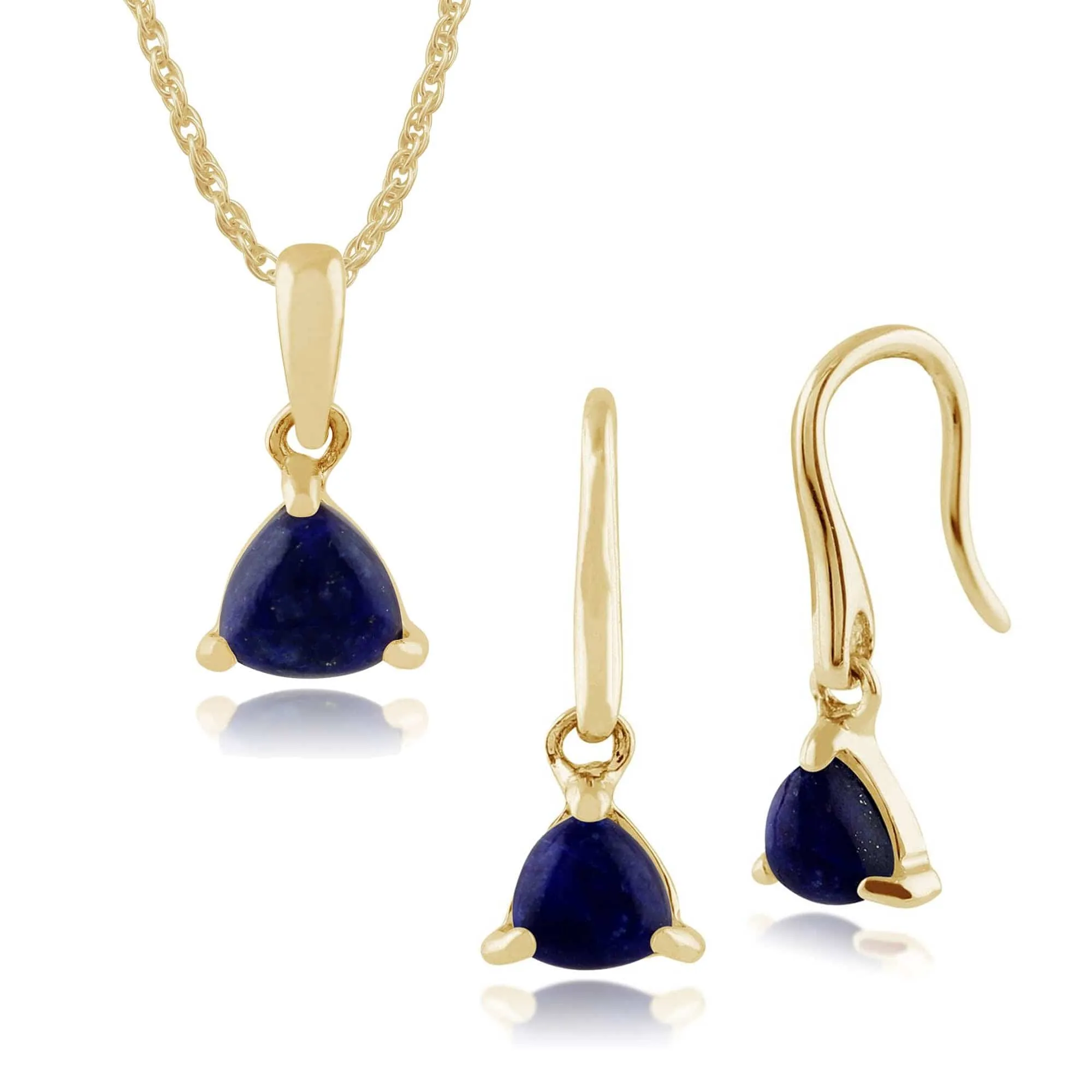 Classic Triangle Lapis Lazuli Single Stone Drop Earrings & Pendant Set in 9ct Yellow Gold sold by Gemondo Jewellery