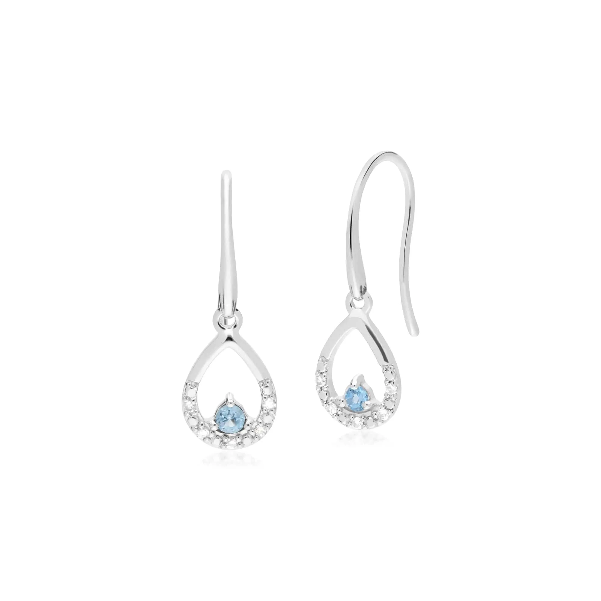 Classic Round Blue Topaz & Diamond Tear Drop Earrings & Pendant Set in 9ct White Gold sold by Gemondo Jewellery product image thumbnail 2