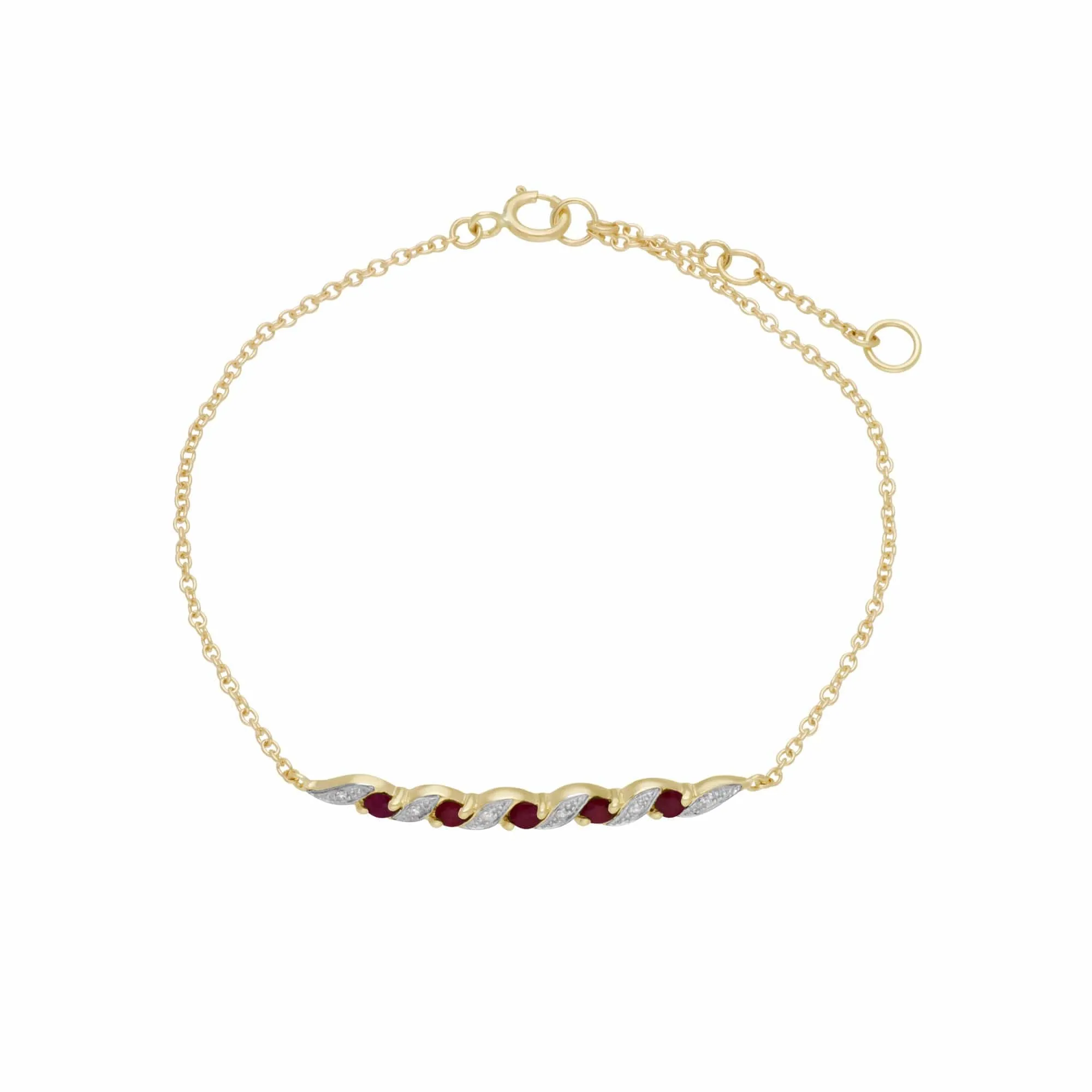 Classic Ruby & Diamond Spiral Bracelet in 9ct Yellow Gold sold by Gemondo Jewellery