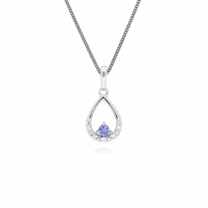 Classic Round Tanzanite & Diamond Pear Shaped Pendant in 9ct White Gold sold by Gemondo Jewellery