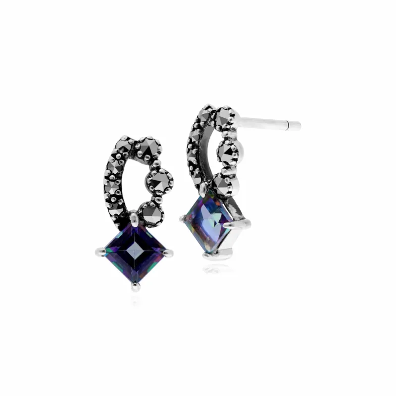 Gemondo Sterling Silver Mystic Green Topaz & Marcasite Stud Earrings sold by Gemondo Jewellery