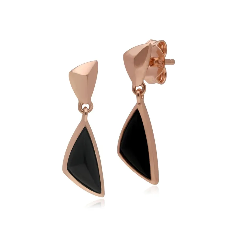 Micro Statement Black Onyx Drop Earrings in Rose Gold Plated Silver sold by Gemondo Jewellery