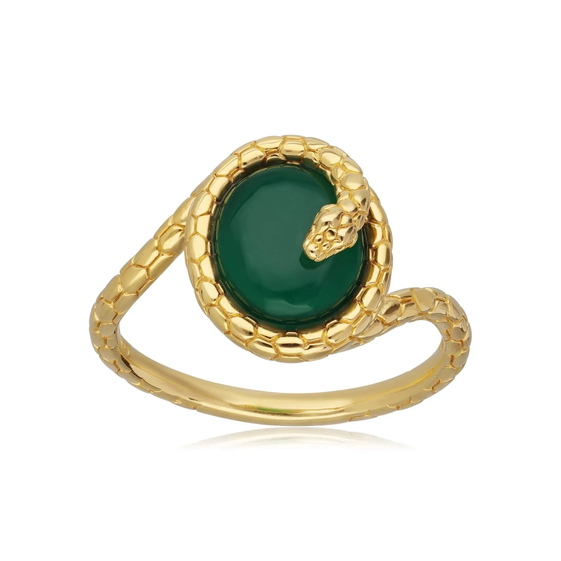 ECFEW™ Dyed Green Chalcedony Winding Snake Ring In Yellow Gold Plated Silver sold by Gemondo Jewellery product image thumbnail 2