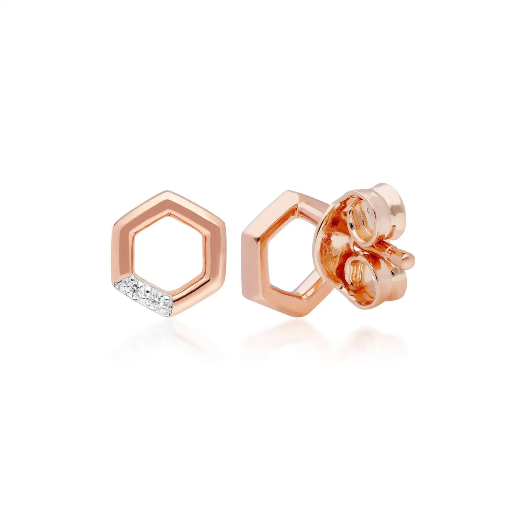 Diamond Pave Hexagon Stud Earrings in 9ct Rose Gold sold by Gemondo Jewellery product image thumbnail 2